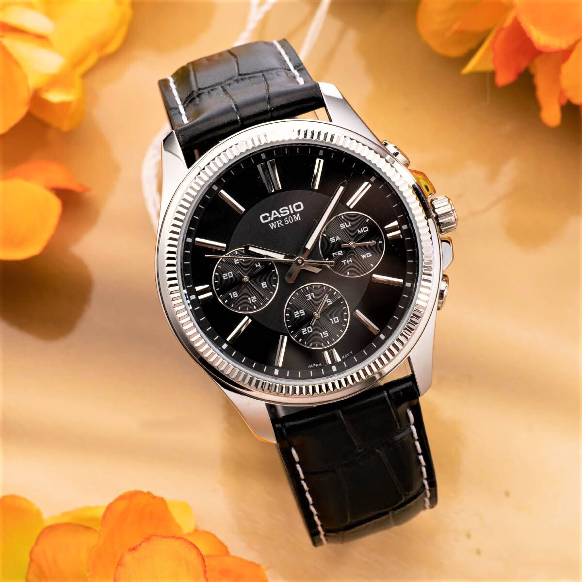 卡西欧(casio) 手表男防水三眼石英表白领商务男士钢铁之心mtp-1375l