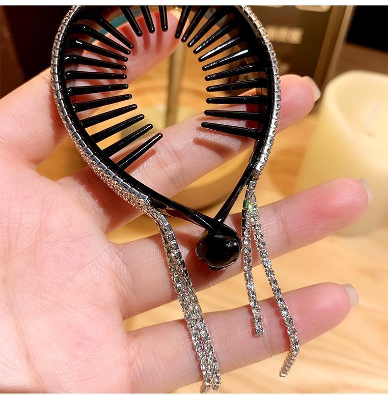 致如祎原创丸子头抓夹发夹成年人丸子头盘发器头饰水钻流苏花苞夹马尾