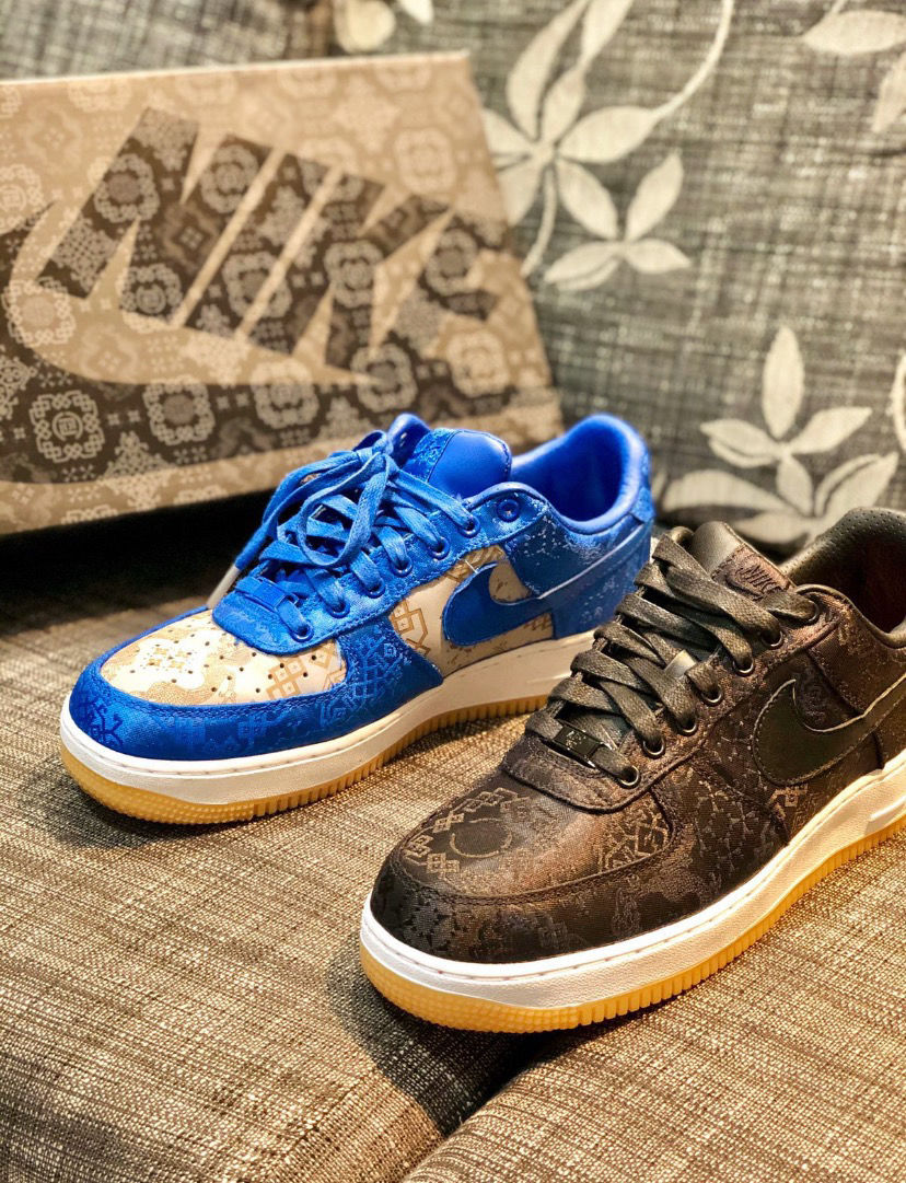 1 陈冠希玫瑰金黑蓝白粉丝绸男女空军一号low af1板鞋 蓝丝绸-可撕