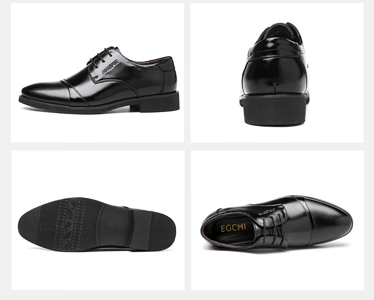 EGCHI Men's Leather Shoes, Business Formal Shoes, Comfortable Low-Top Lace-Up Leather Shoes, J3667, Black, Size 39 22
