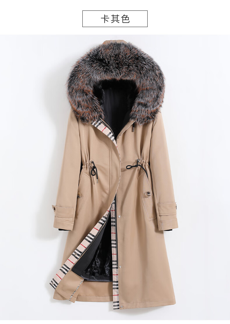 雷公馆派克服女中长款2021冬季新品貂皮内胆可拆卸狐狸毛领皮草外套f2