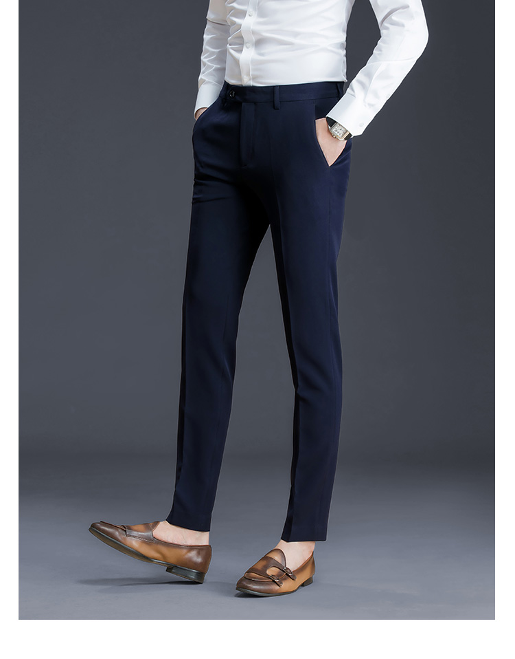 男商务修身藏青色坠感西服裤韩版休闲免烫小脚春季男士西装裤藏青色32