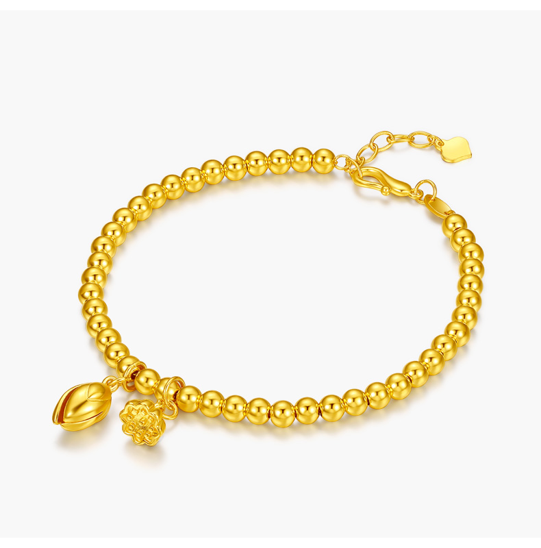 圣诞节礼物六桂福珠宝莲蓬黄金手链女款手串金珠足金转运珠手链串珠手