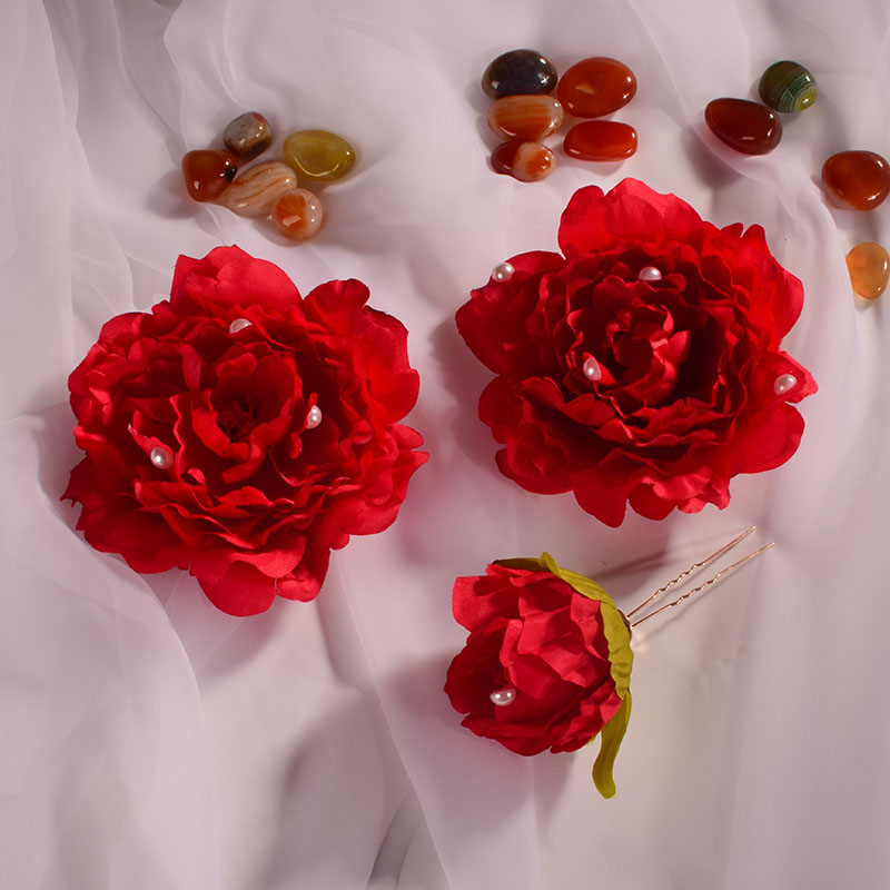 牡丹3件套 汉服头饰发夹古风绢花新鲜饰品配饰花朵发饰头花头饰 牡丹