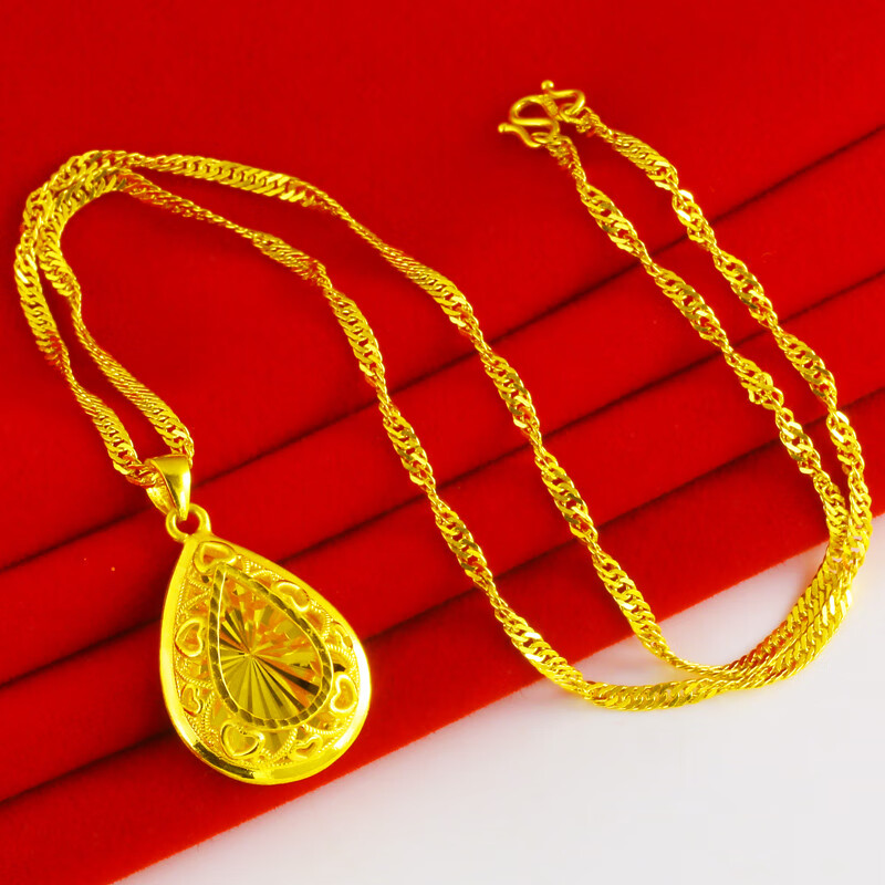 千影珠宝 黄金项链9999足金女款水滴形吊坠镂空挂坠真金套链显大年轻