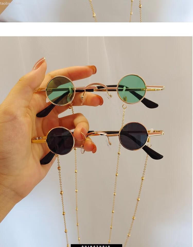 蜜丝刘新品迷你小眼睛男朋克圆形墨镜太子镜眼镜复古太阳镜男女款超小