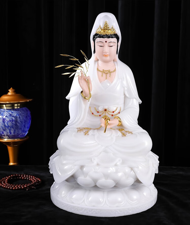 菲落 轻奢高端天然汉白玉观音菩萨佛像供奉家用摆件 观音像观世音菩萨
