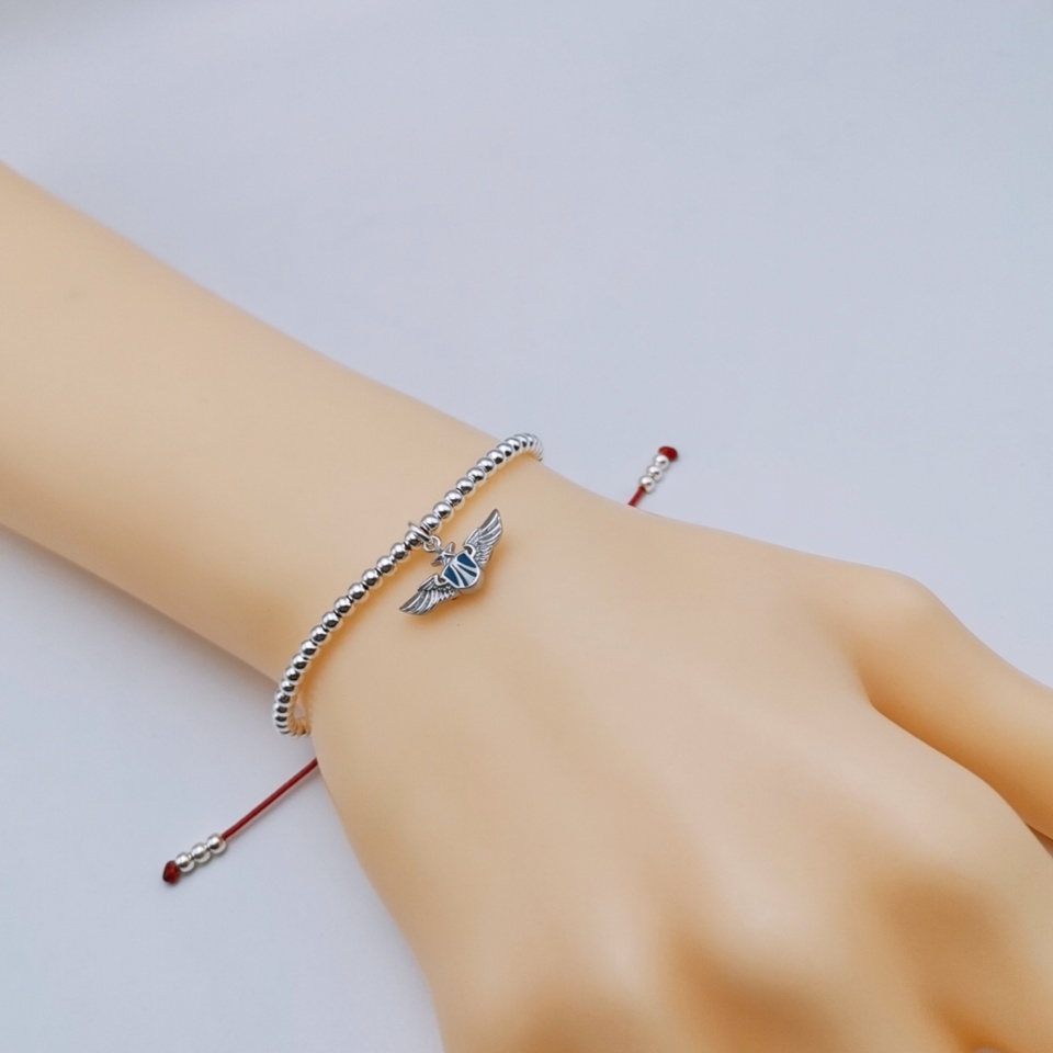 925银军恋手链军旅花领手链饰品礼物情侣手饰编织饰品陆海空武胸标兵