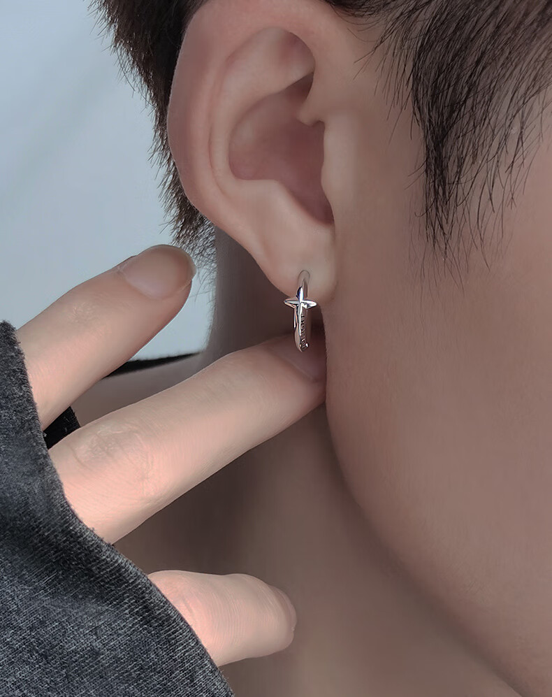 珍韵缘耳环男潮耳钉感银小众痞帅潮流个性男款单只原创设计星芒耳钉
