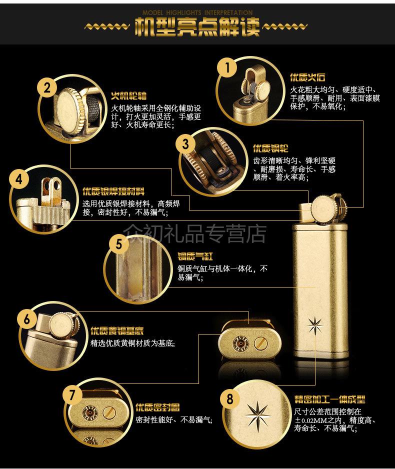 honest充气打火机 个性复古砂轮点烟军工纯铜烟斗 枪 6.8*2.5*1.