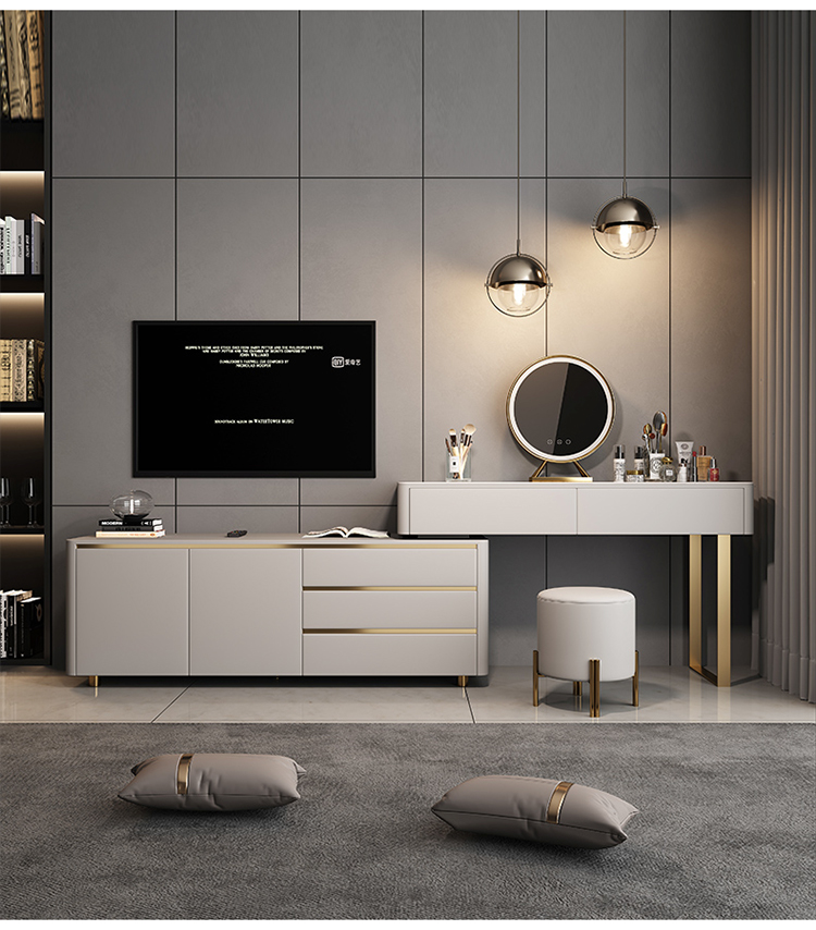 新款轻奢梳妆台电视柜一体现代简约卧室岩板网红伸缩化妆桌16米电视柜