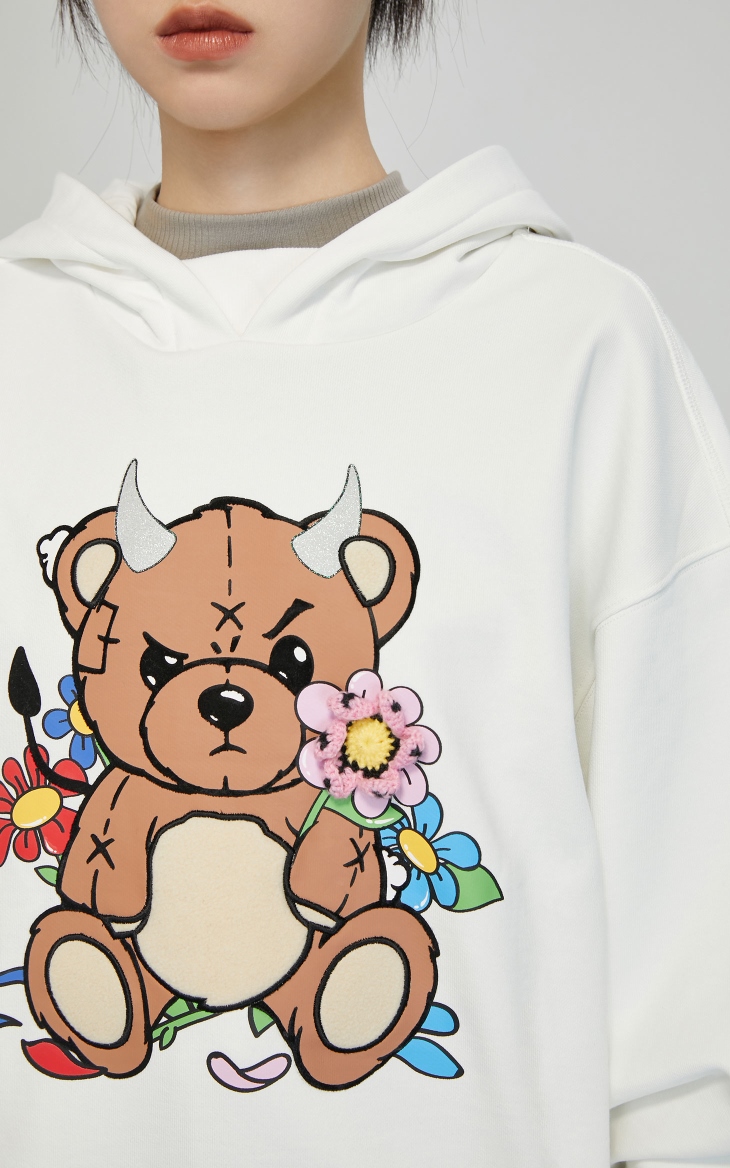 only2021秋季新款甜美可爱小熊印花连帽长袖卫衣女12139s072 h1z 黑色