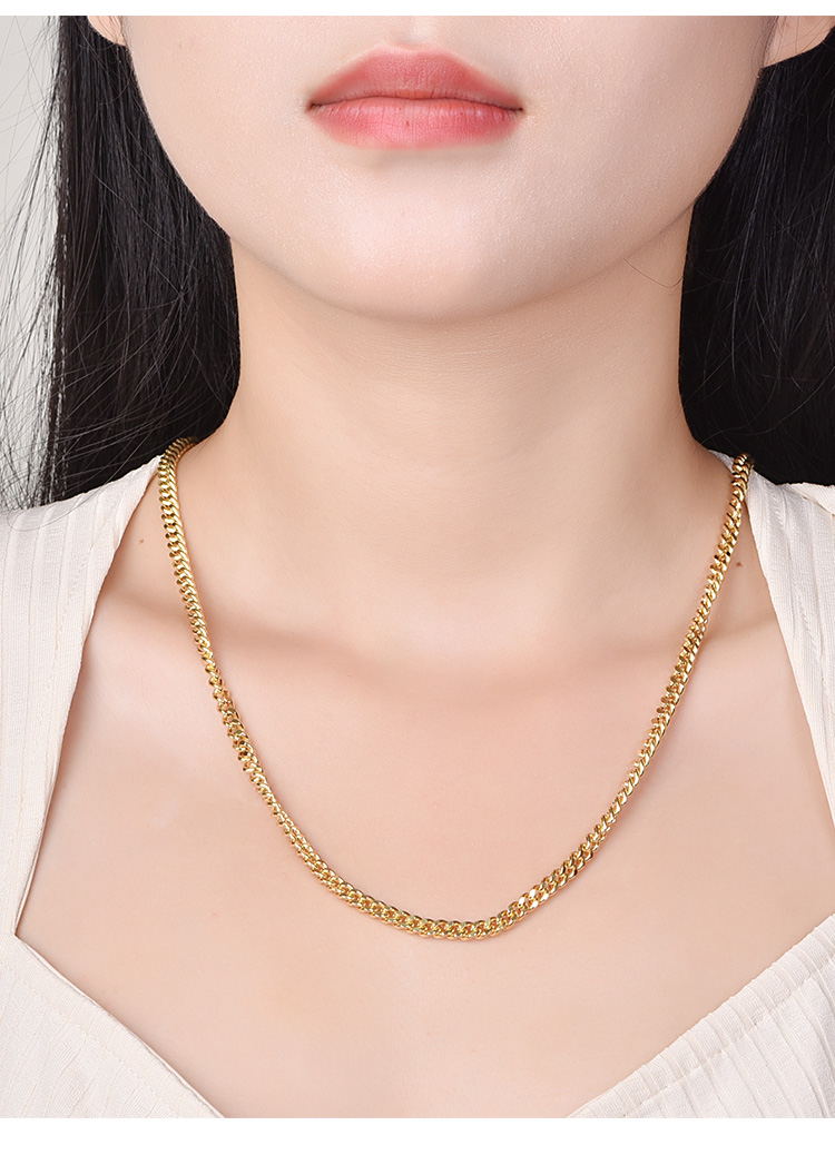 18k黄金侧身项链老板链au750马鞭项链牛仔链女加粗款男款18k黄金50cm