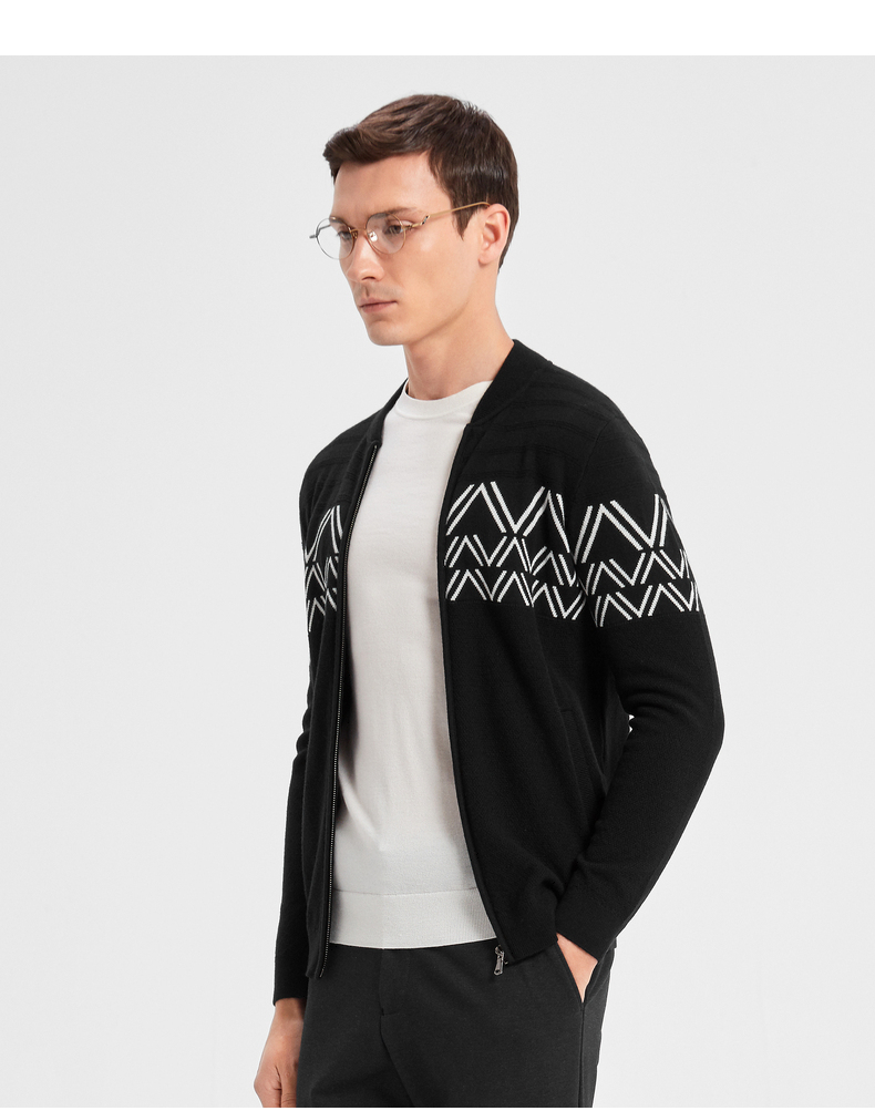 劲霸男装商务休闲茄克毛衫外套拉链立领开衫针织衫byxd3548黑色185