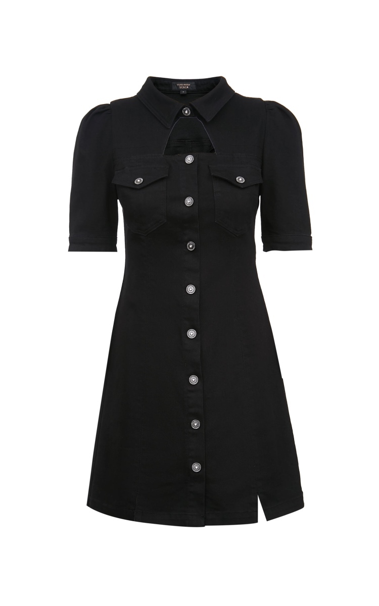 vero moda2021复古街头风泡泡袖牛仔连衣裙女 j1g黑牛仔色 160/80a/s