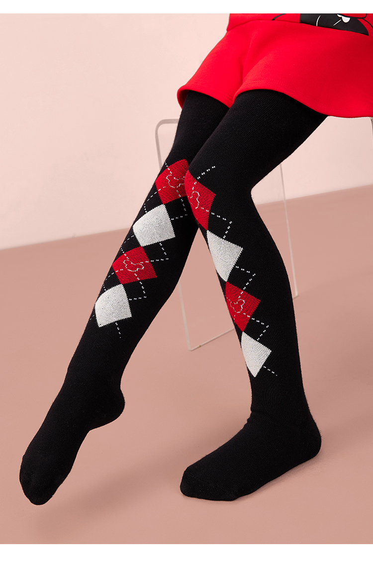 迪士尼儿童连袜裤女童加厚甜美时尚连体袜碳黑140