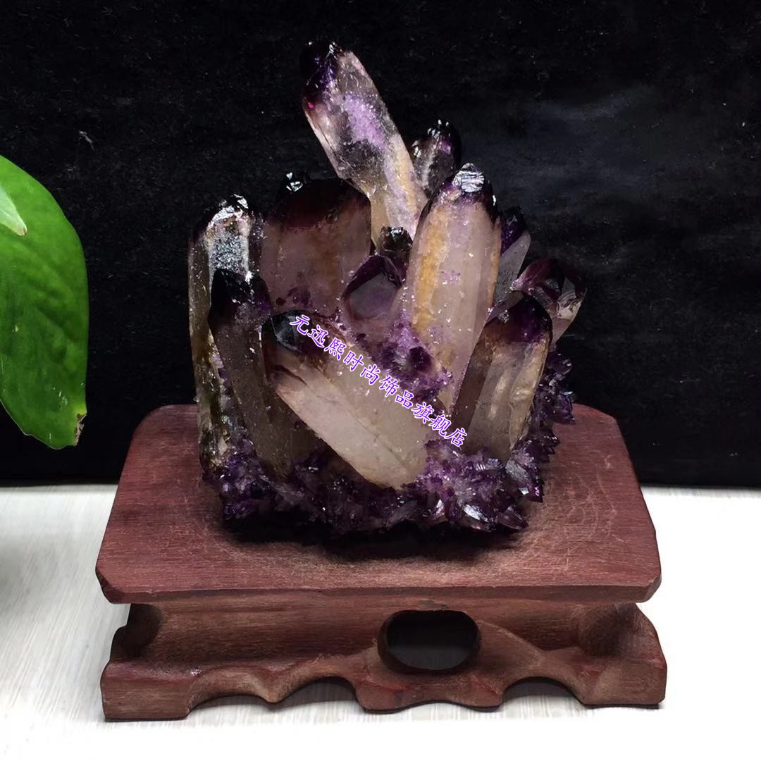 然紫幽灵水晶簇原石能量石摆件净化消磁防辐射灵摆招z财 bhy-15【图片