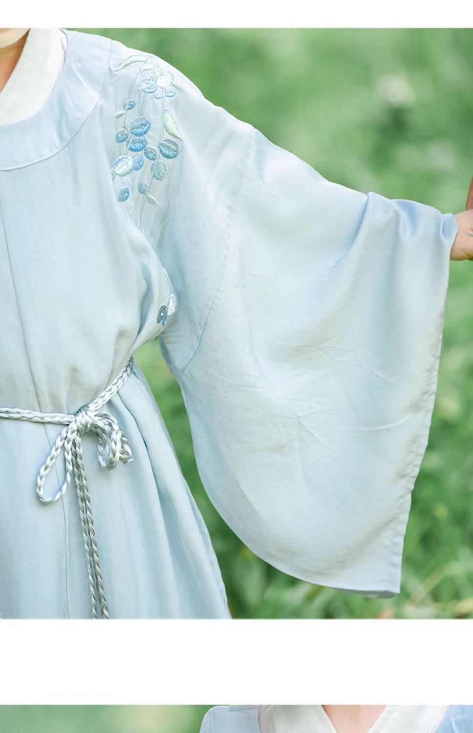 改良明制书生女童古风古装汉服儿童秋夏云染两件套裤子头饰腰带130