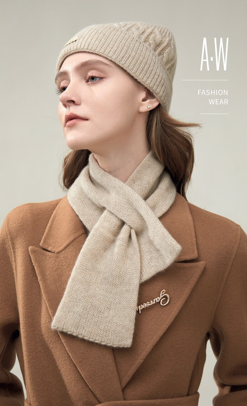 皮尔卡丹女士羊毛帽子时尚简约包头帽女秋冬季保暖护耳帽子围巾套装