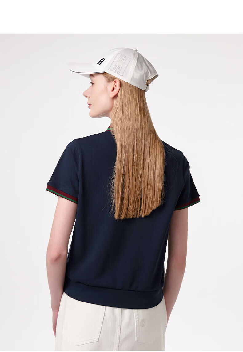 HAZZYS Women's Summer 2025 Color-Block Short Sleeve Polo Shirt ASTSE0CBX06 Navy Blue NV L (165/88A40) 16