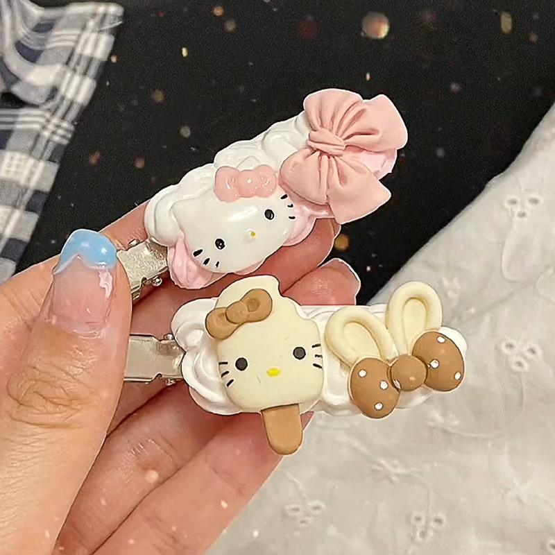 三丽鸥草莓熊小夹子hellokitty发卡奶油胶手工diy自制材料包发夹