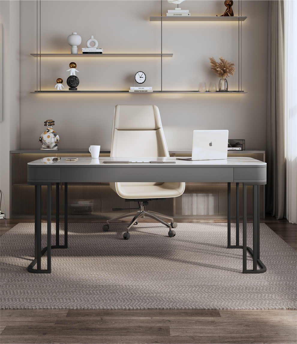 保罗马蒂书桌北欧岩板书桌现代简约家用书房办公桌子实木带抽屉书桌椅