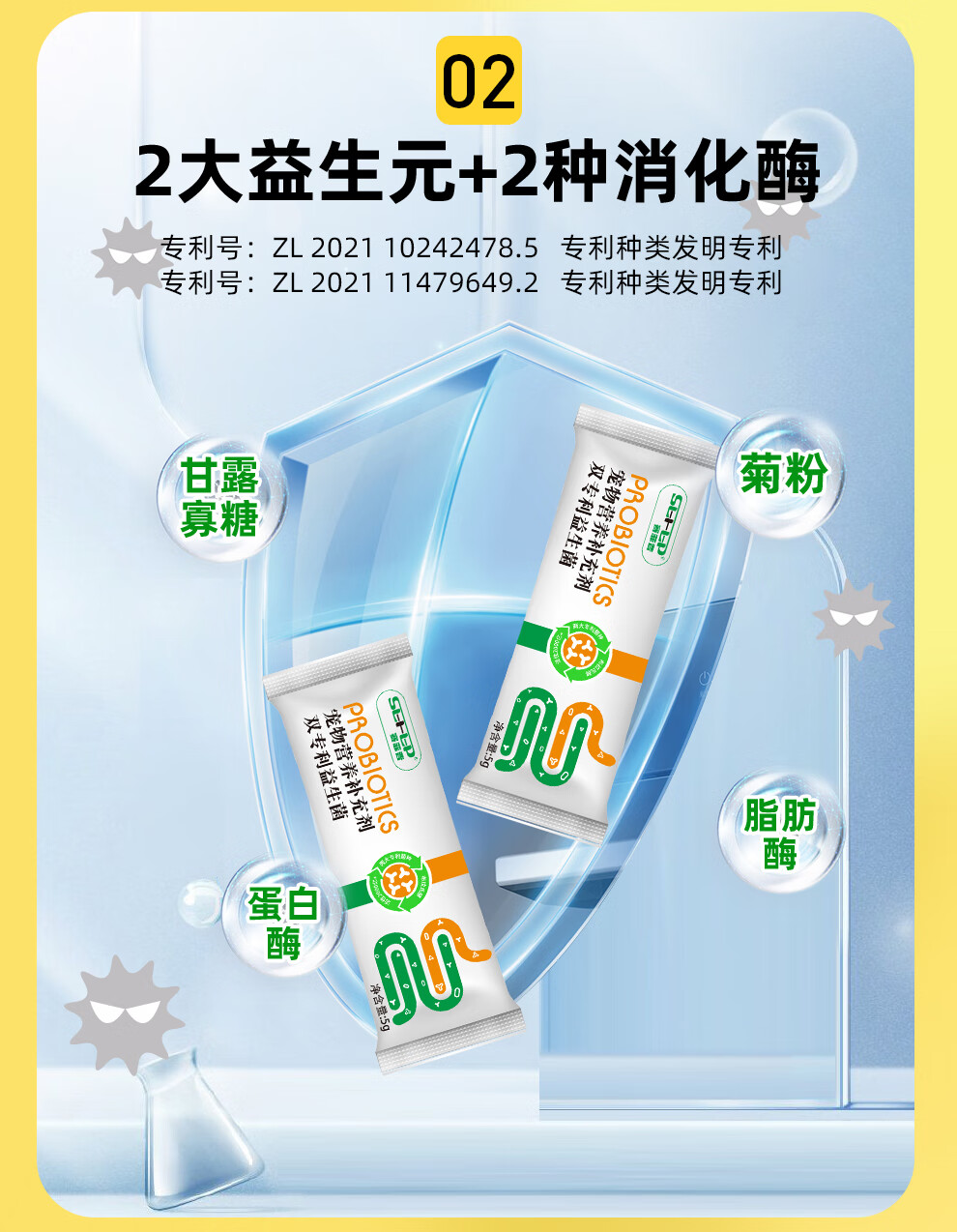 6，賽菲普雙專利寵物益生菌貓咪狗狗專用活性益生菌調理腸胃腹瀉嘔吐拉稀 五條躰騐裝