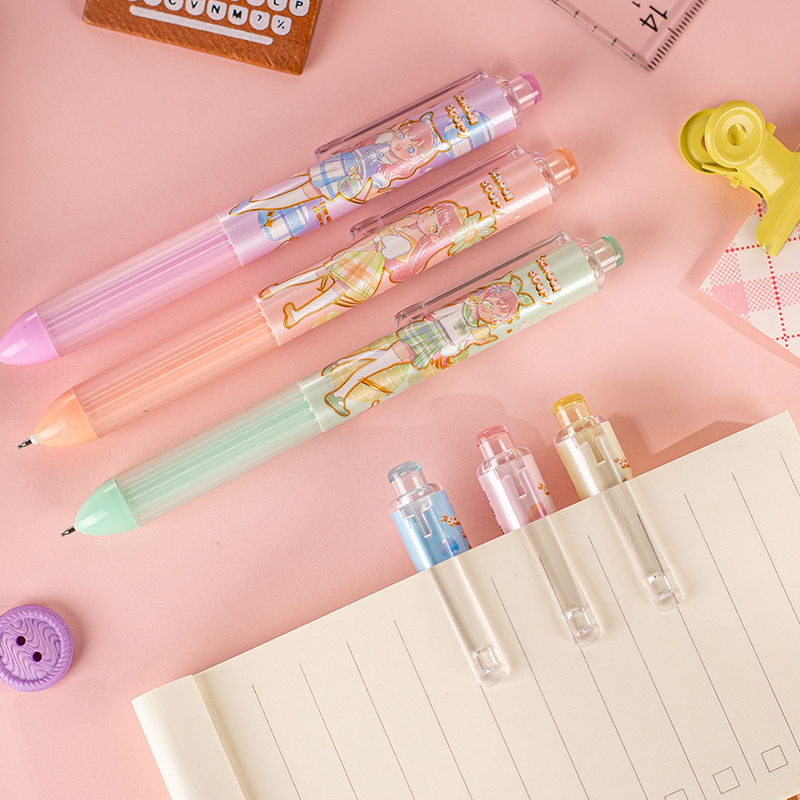 女孩按动中性笔按动中性笔新款胖头笔st头耐辉顿少女高校日记可爱日系