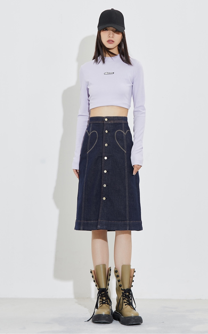 only春季新款时尚潮流高腰a字中长款牛仔半身裙女121337013j33350水洗