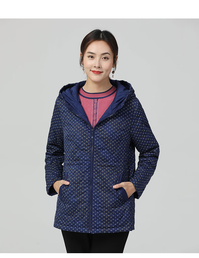 棉服女冬季葵牌新款女装外套女冬天修身女装印花波点女士外套 深蓝花