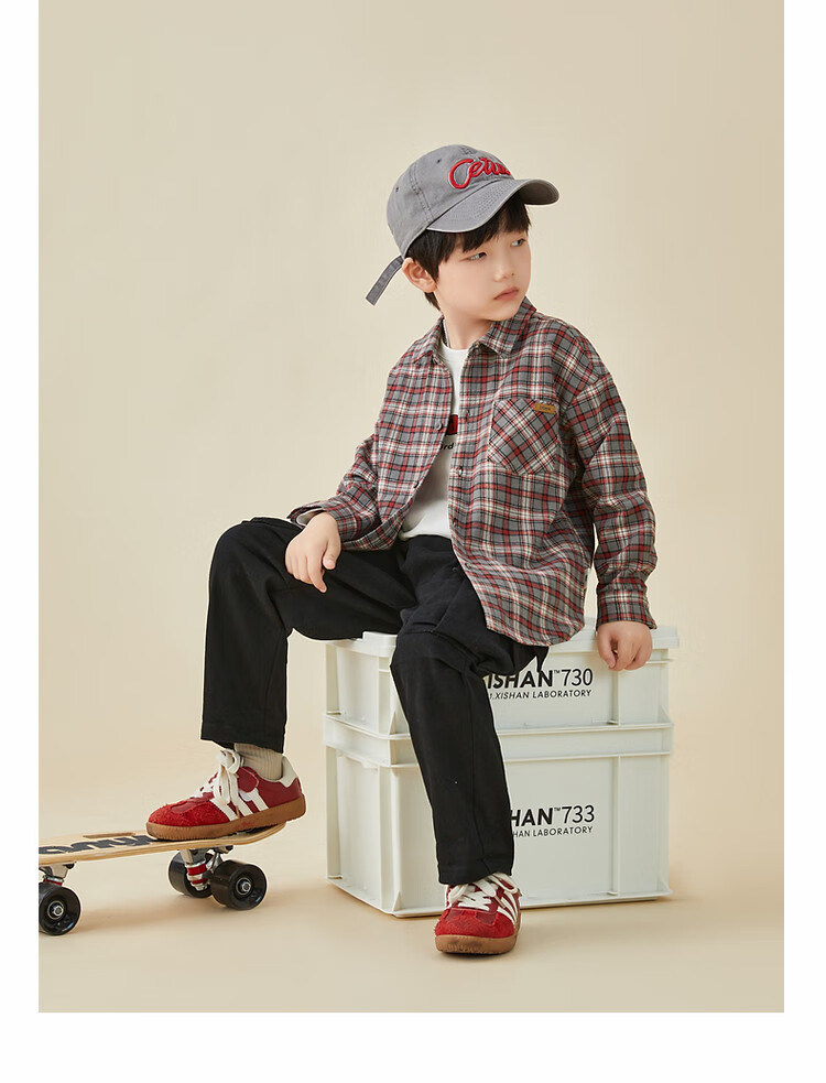 Duoduojia [Color-Block Small Check Pattern Brushed Shirt] Boys Versatile Shirt Spring And Autumn 2026 Children's Casual Long-Sleeve Jacket 21