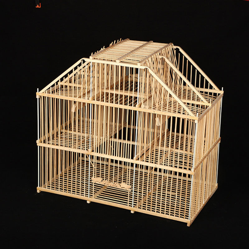 新款鸟用机关笼拍笼踏笼打笼翻滚笼竹制鸟笼抽屉自锁