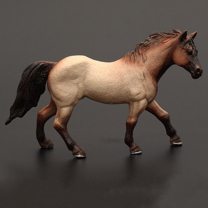 儿童动物玩具野生动物模型套装实心夸特马矮马白马黑马小马园 卡其色