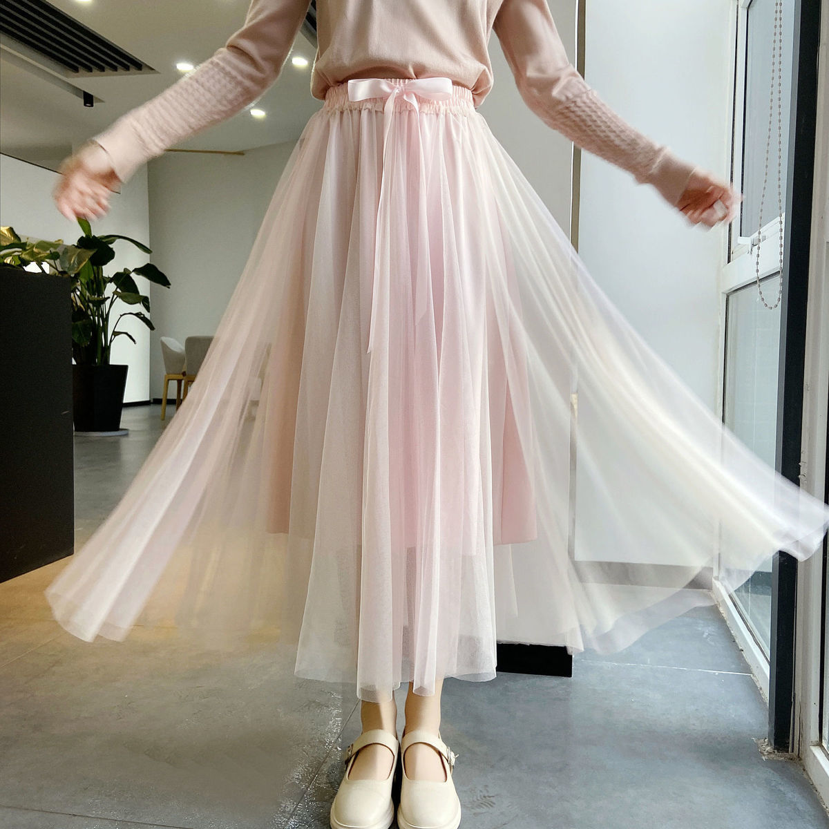 纱裙女半身裙2021新款中长款春夏韩版网纱a字裙女纱