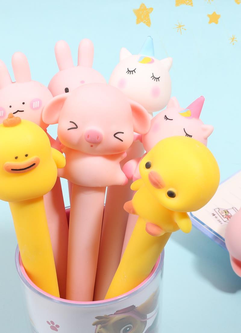 减压笔软绵绵捏捏乐笔发泄解压笔弹黑中性笔网红可爱小粉猪1支