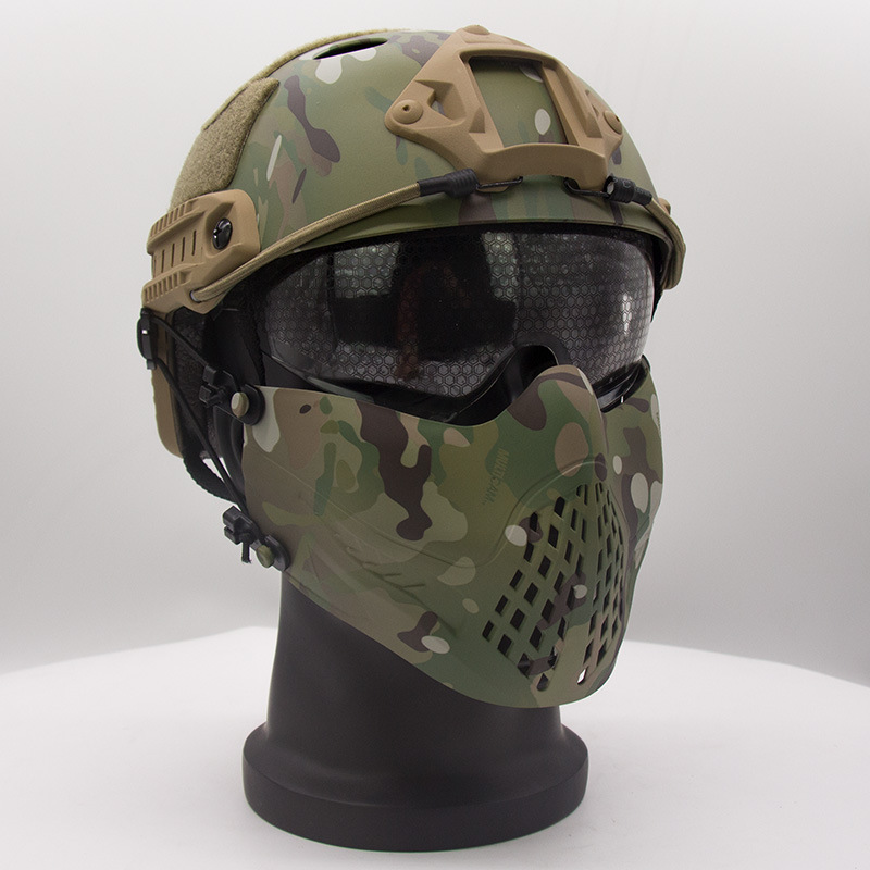 天纵特工狼头盔领航者面具盔户外战术防护面具半脸迷彩沙漠蟒纹