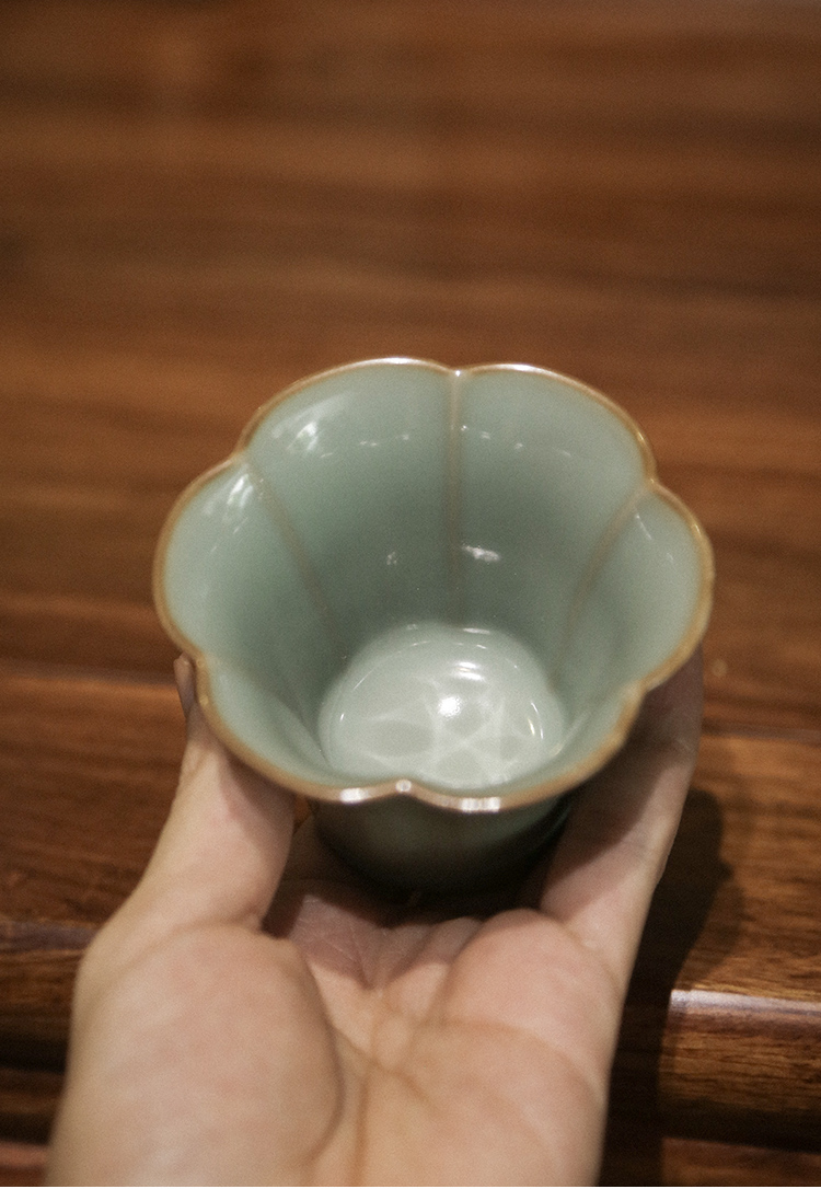 尚行知是谢小金原矿汝窑朝颜杯陶瓷功夫茶具茶具汝瓷开片个人杯主人杯