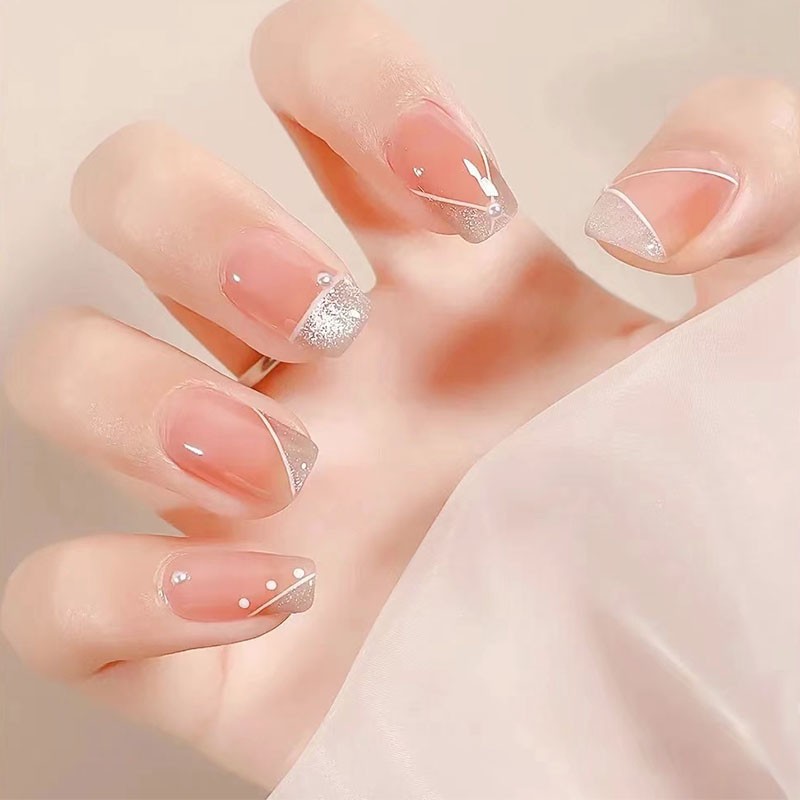 孜甲花抖音蝴蝶结同款仙气指甲美甲贴片成品可重复穿戴甲片长款美甲