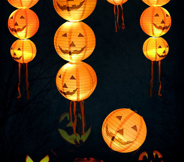 万圣节万圣节南瓜灯装饰品酒吧幼儿园场景布置挂饰串发光纸灯笼鬼节
