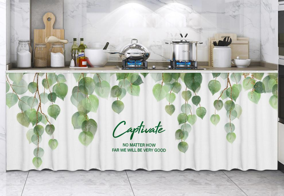 厨柜遮丑布橱柜遮挡帘厨房柜子防水防尘门帘滑轨布帘魔术贴杂物遮丑