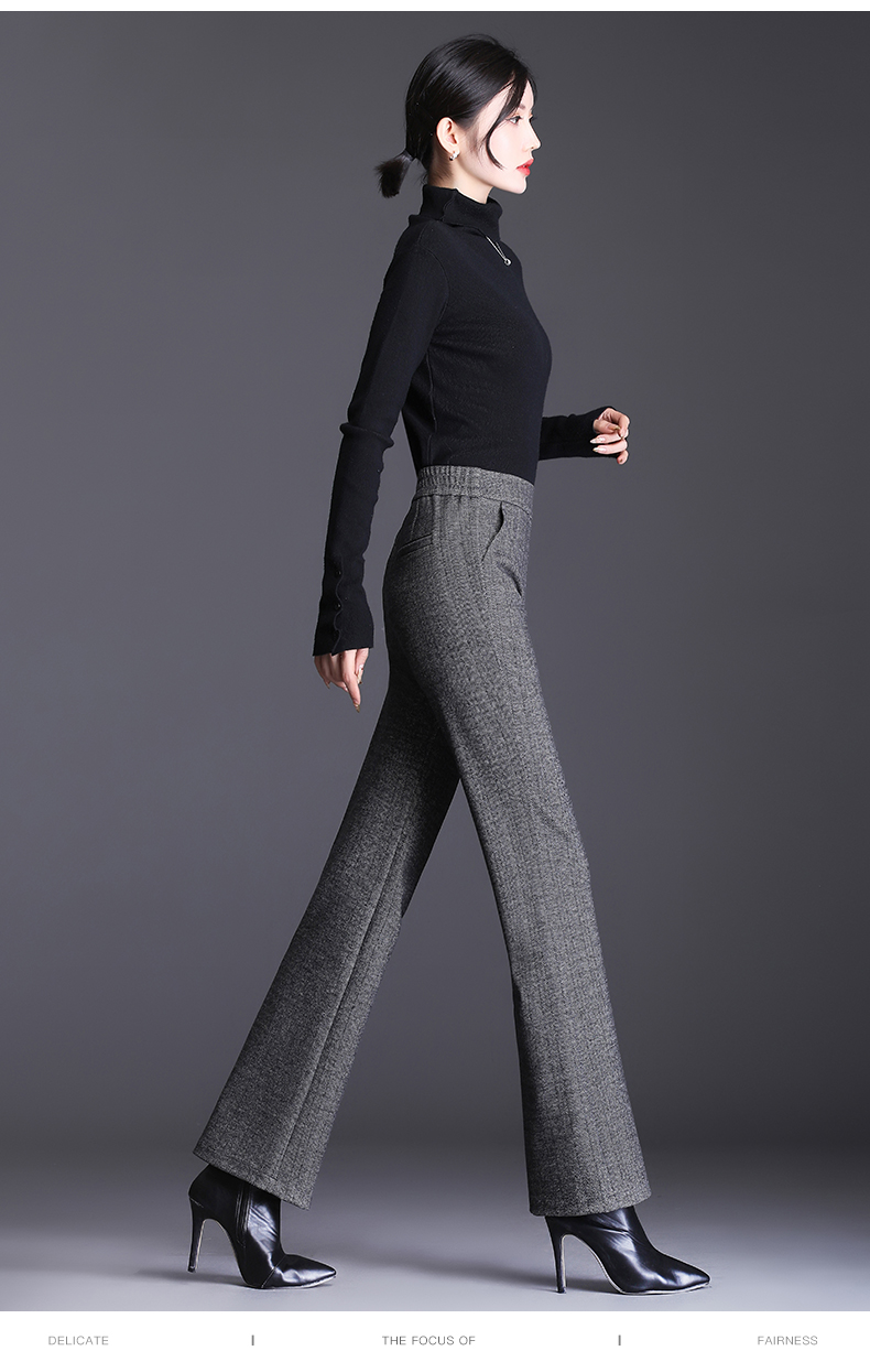 雅鹿甄选品质灰色毛呢微喇裤女春秋冬季2021新款高腰喇叭裤阔腿裤长