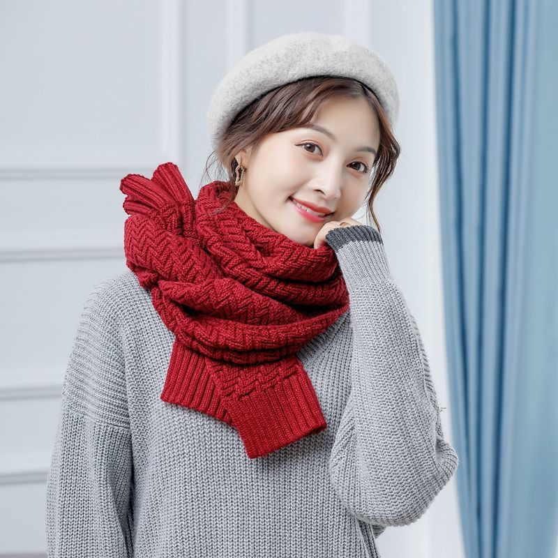 冬季针织毛线围巾女2021冬季新款毛线编织围巾女冬季日韩系纯色加厚