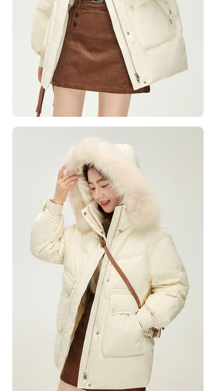 SNOWFLYING Women's Mid-Length Hooded Down Jacket with Fashionable Large Fur Collar, Casual Versatile Thickened Warm Cold-Resistant Down Coat 14