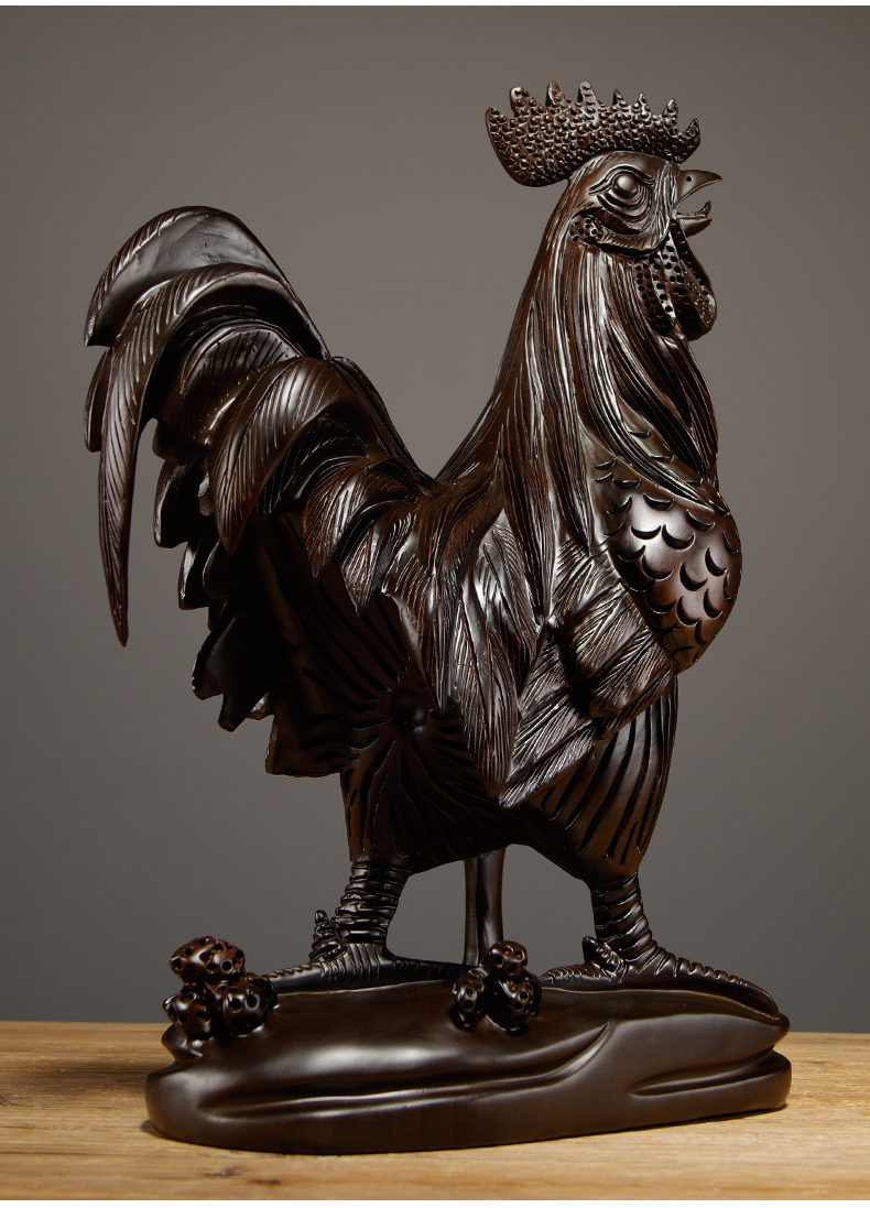 威焱淼 黑檀木雕十二生肖大公鸡摆件实木家居客厅电视柜工艺品开业送