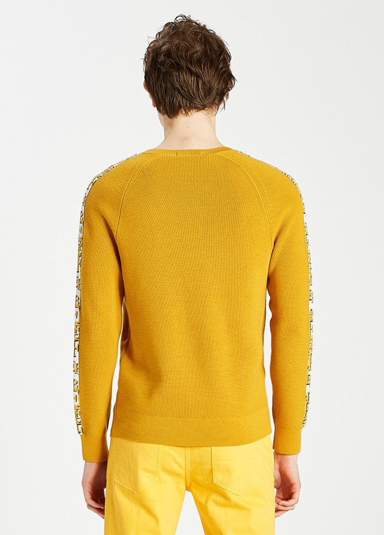 38节礼物ferre费雷时尚男装黄色长袖羊毛衫男士圆领宽松毛衣新品黄色