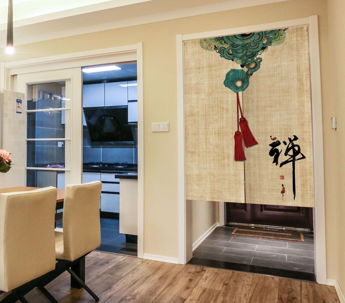 中式门帘子中国风复古禅意布帘客厅玄关隔断帘免打孔卧室厕所挂帘款式