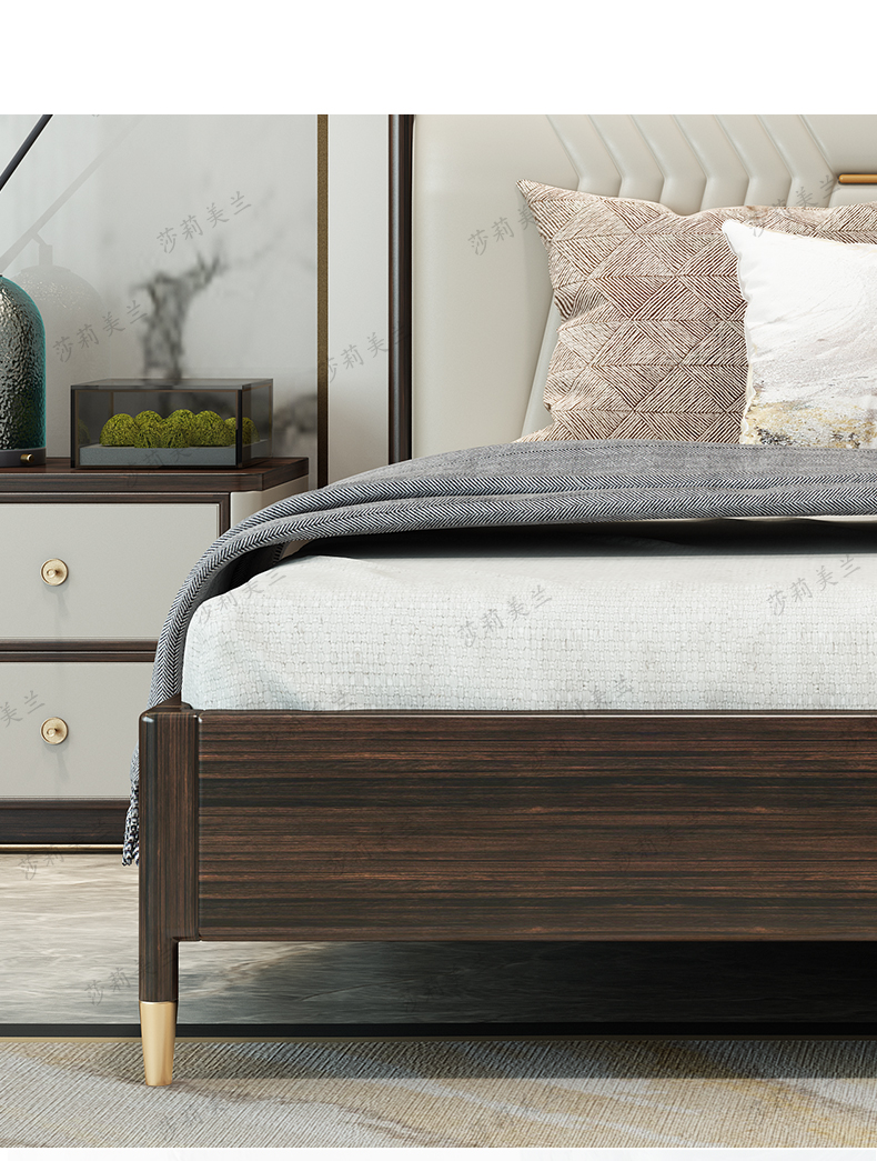 莎莉美兰床实木床新中式床轻奢龙凤檀全实木床纳帕皮软靠双人床18m