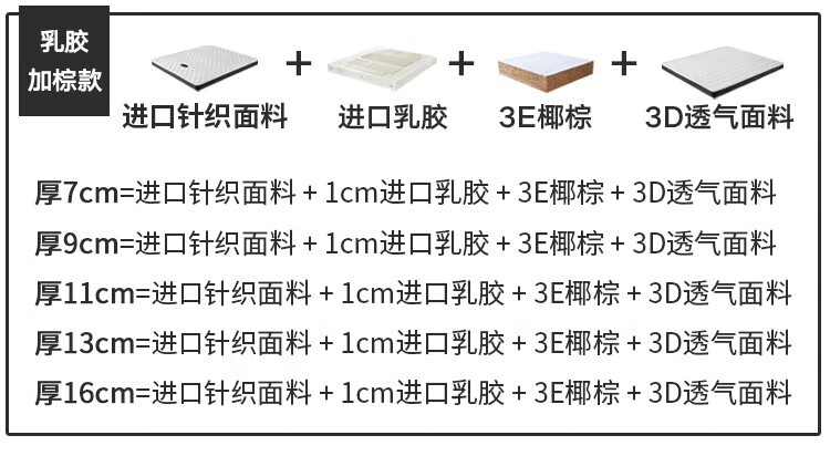 35，海馬飛雪椰棕牀墊天然乳膠蓆夢思牀墊10cm棕墊1.8x2米品牌薄榻榻米硬牀墊 7CM厚雙麪款-天然乳膠+3E環保棕 1.2*2.0米