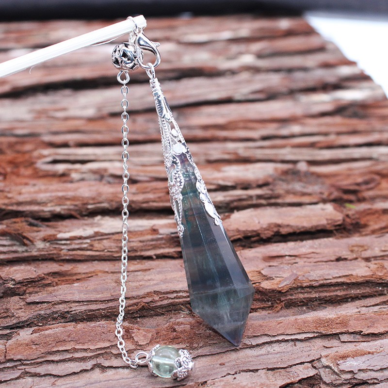 轩野天然水晶灵摆吊坠萤石单尖水晶原石吊坠石男女款项链礼品粉晶链条