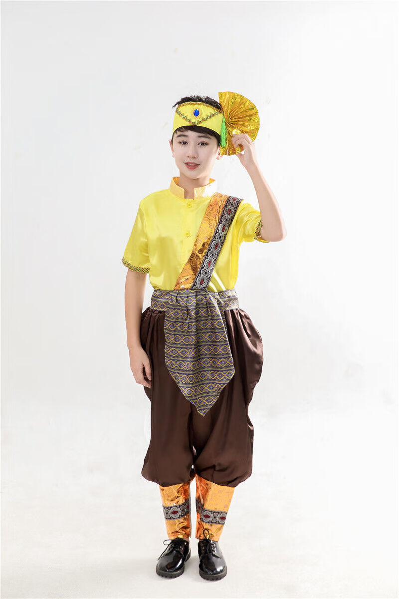 子东南亚特色服饰异国风情服装异域缅甸越南老挝舞蹈服装2021男黄色